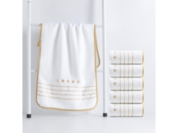 Toalha de Lã Coral Macia e Absorvente com Bordado de Estrela Dourada 6 Peças,branco,35x75cm GERTIZ