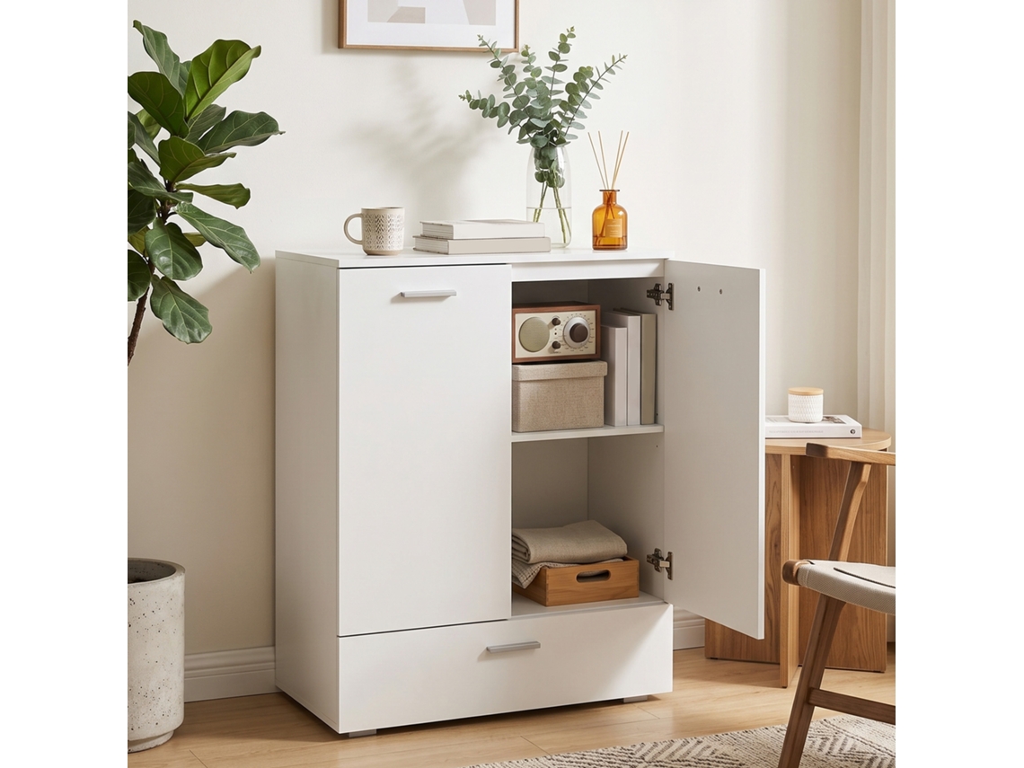 Modern Sideboard, Freestanding Storage Cabinet With Drawer And Adjustable Shelf, White