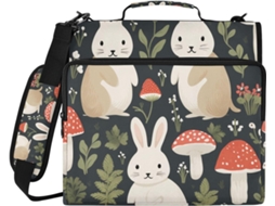 Organizador de Arquivos com 3 Argolas, Espaço para Armazenamento e Diversas Bolsas, Estampado com Coelho e Cogumelo da Floresta, Ideal Ou
