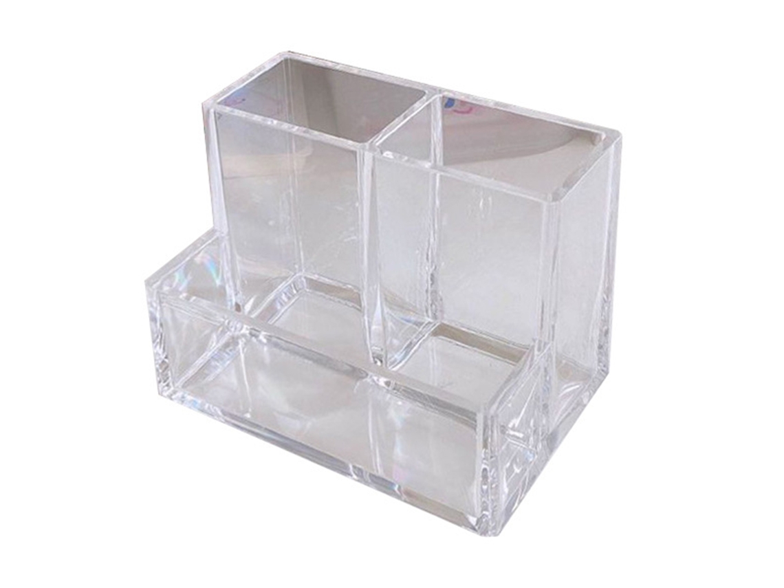 Copo Organizador de Lápis S/MARCA transparente de acrílico com 3 compartimentos para mesa de trabalho