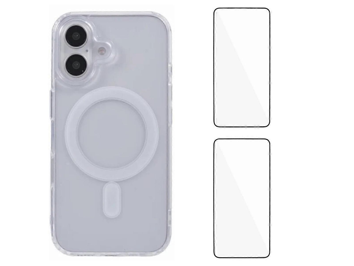 Capa Transparente Para Iphone 16 Wanlonfeng Série Lm1 Compatível Com Magsafe Com 2 Películas De Tela (orifício Grande Para Lente) Transparente