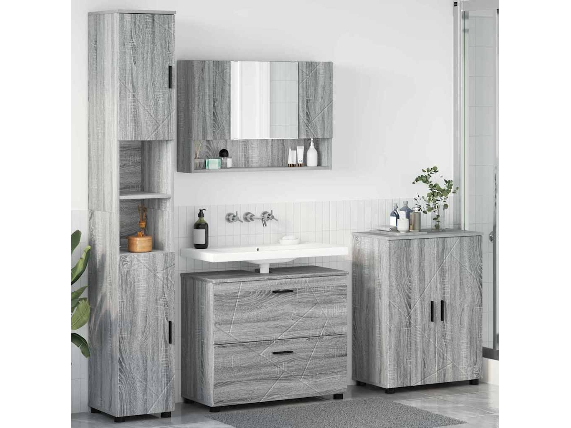 Vidaxl Conjunto De Móveis Para Banheiro 4 Unid. Cinza Sonoma