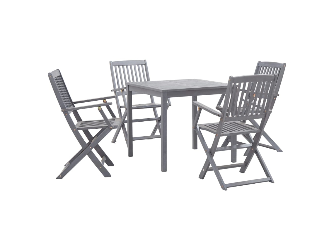 Vidaxl 5 Pcs Conjunto de Jantar Jardim Madeira Acácia Maciça Cinzento