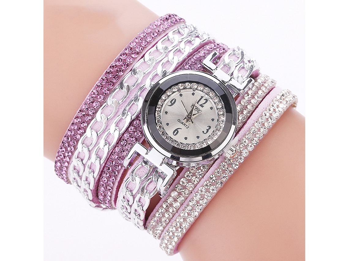 Relógio de Pulso Feminino Ccq Pulseira Strass Multicamada Veludo Quartzo Roxo
