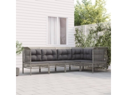 5 Pcs Conjunto Lounge De Jardim C/ Almofadões Vime Pe Cinza Dkd Home Decor