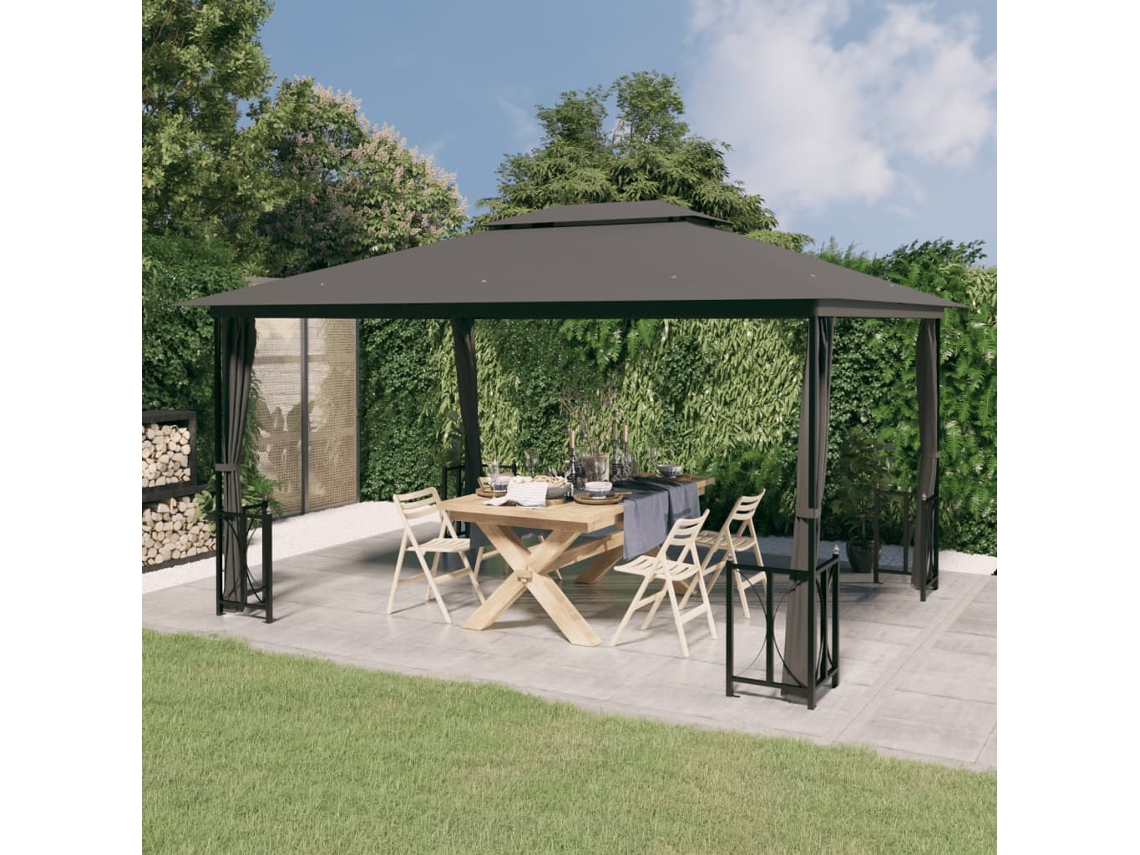 Vidaxl Gazebo Com Paredes Laterais E Telhado Duplo 3x4 M Cor Antracite
