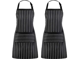 Omni-delantal De Rayas Ajustável Com 2 Bolsos, Unissex Para Cozinha Chef Parceiro Churrasco Pintura, Preto (2 Pacotes)