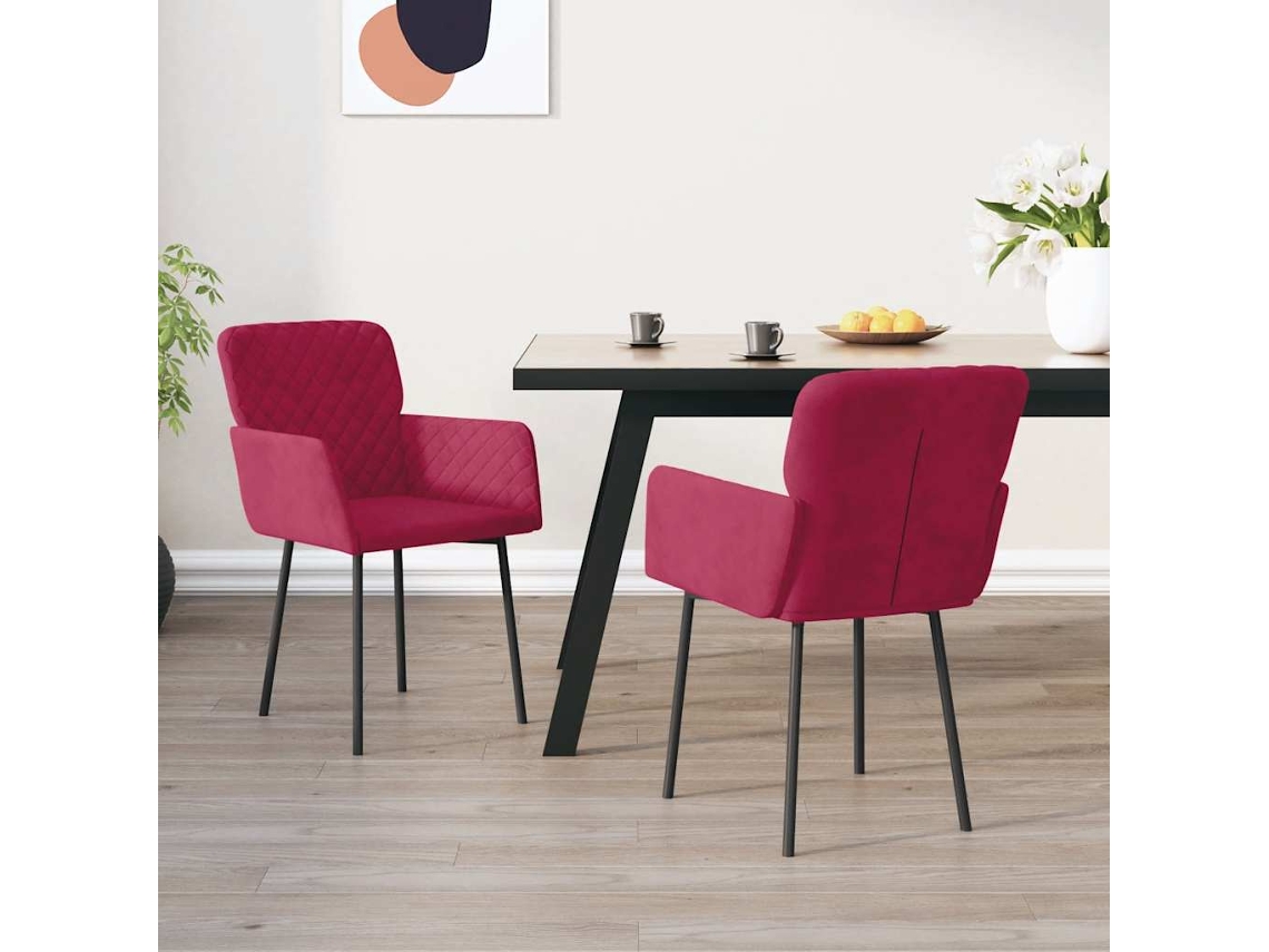 Vidaxl Cadeiras De Jantar 2 Pcs Veludo Vermelho Tinto