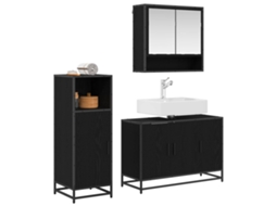 Conjunto de Móveis para Banheiro com Suporte 3 Peças Carvalho Preto MAISON EXCLUSIVE