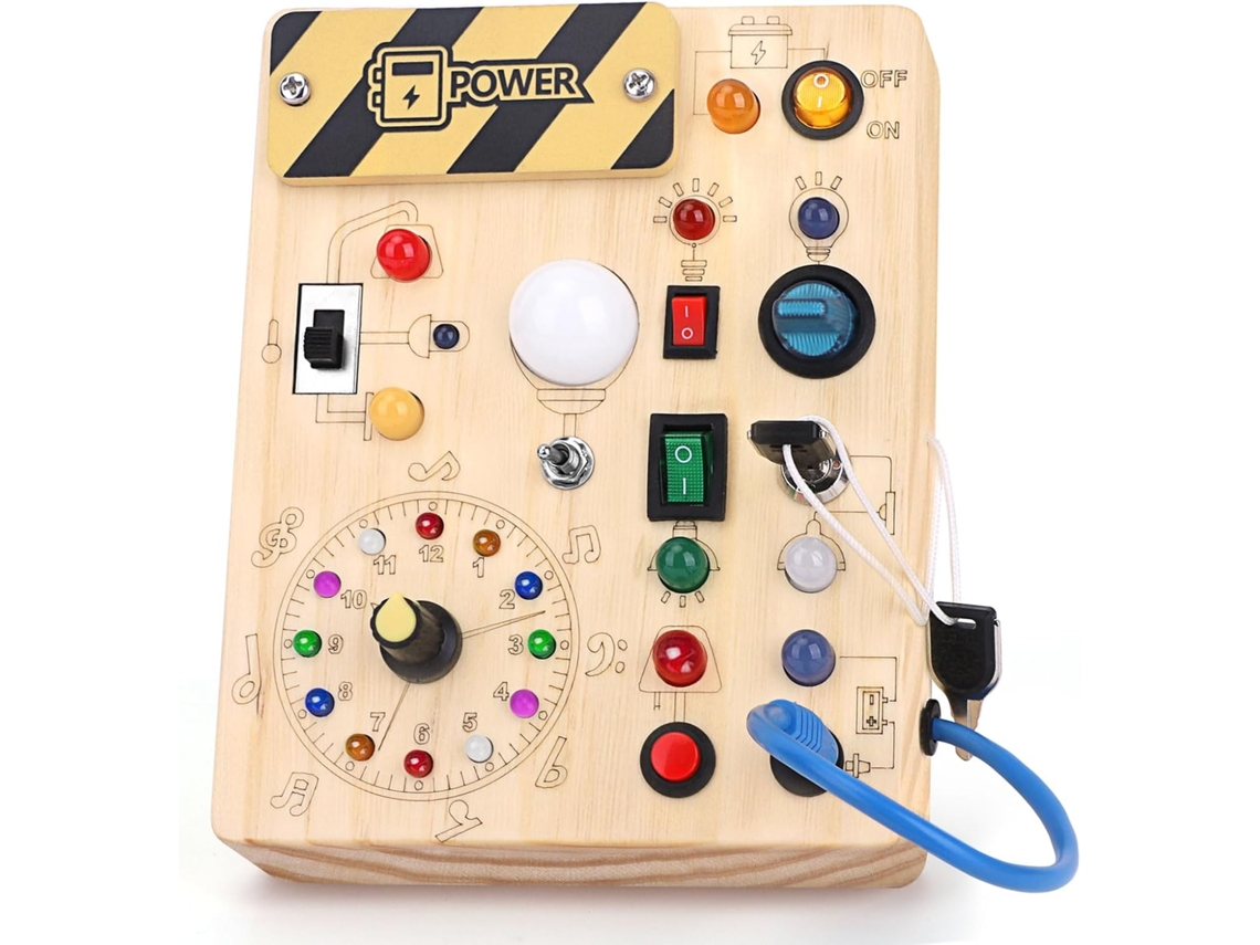 Quadro de atividades sensoriais Montessori com 10 interruptores e 23 luzes LED, brinquedo de viagem de madeira para bebês Jr Slowmoose