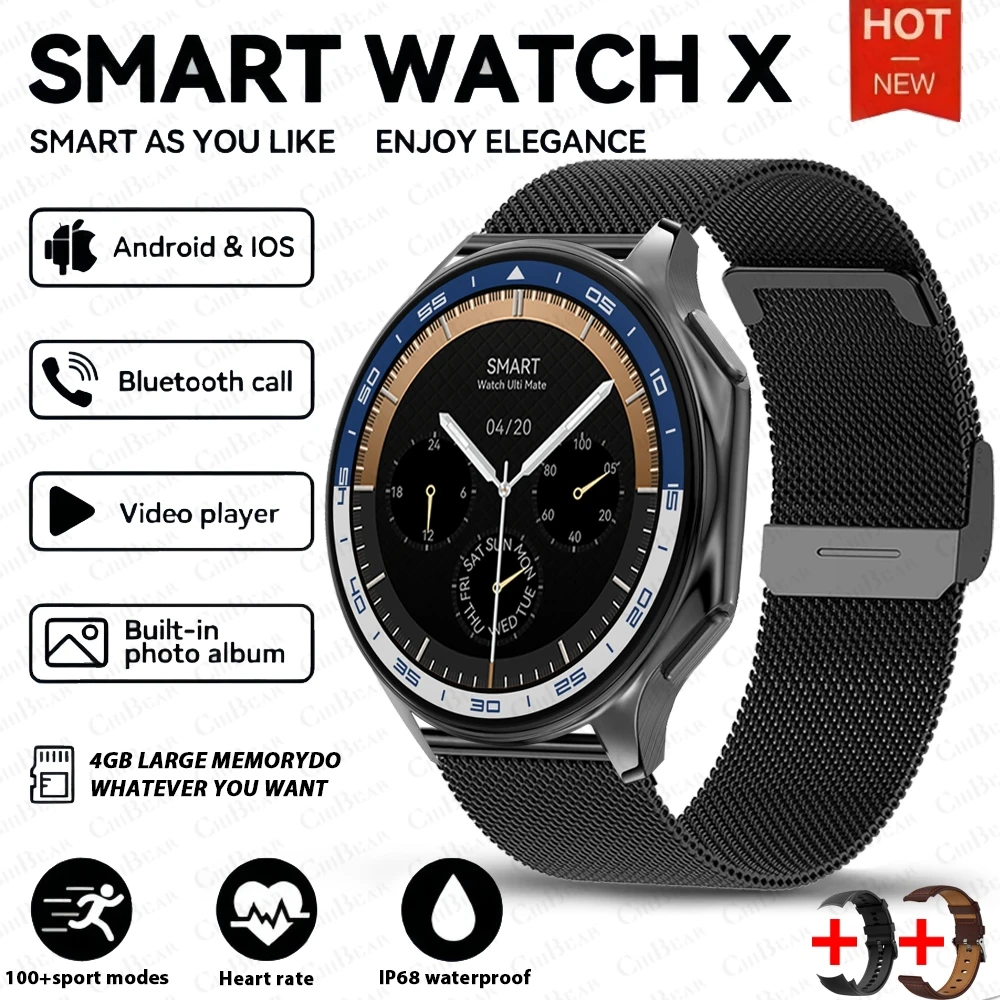 Smartwatch, 4 Gb de Ram, Efeito Visual 3d Surround MDUG (pulseira de Malha Preta)