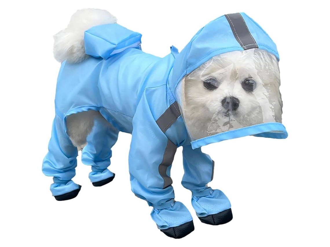 Capa De Chuva Canina, Com Capuz, Refletora, Impermeável, Em Pu
