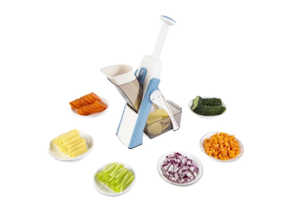 Cortador de Legumes Multifuncional 5 em 1, Ajustável, Feito de Plástico e Aço Inoxidável MDUG (azul)