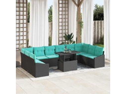 Vidaxl Conjunto De Sofás Com Almofada 11 Pcs Preto E Azul Vime Pe