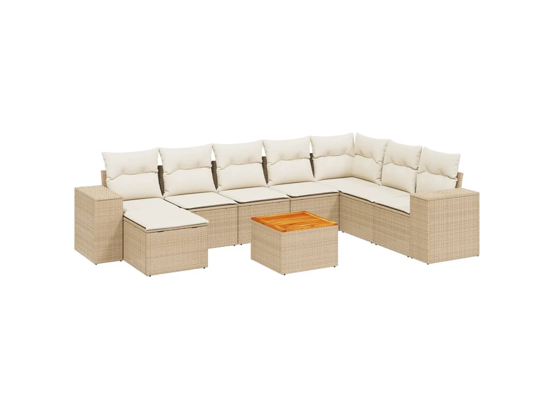 Conjunto de 9 sofás de jardim com almofadões Vime Pe Bege MAISON EXCLUSIVE (90x200 cm)