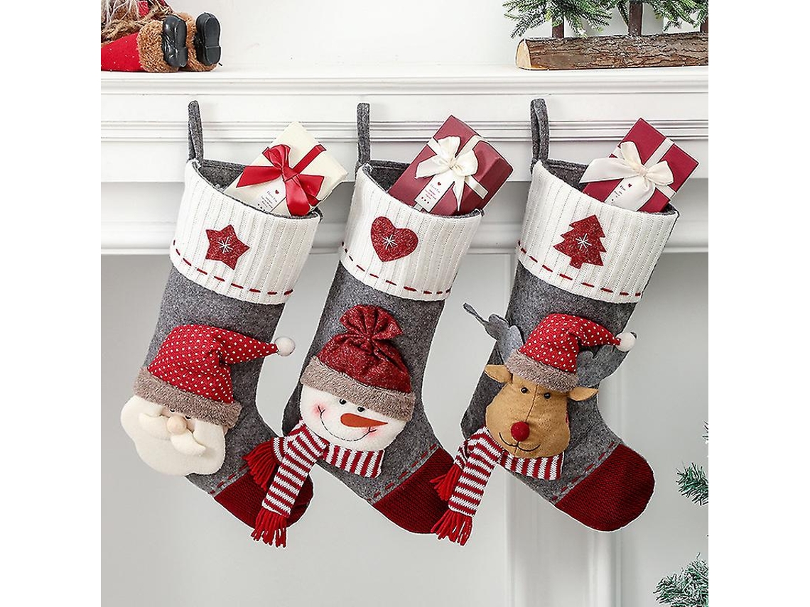 Sacola De Presente De Natal Com 3 Peças, Itens De Natal, Bolsa De Meia De Papai Noel, Pingente De Natal, Meia De Natal De Alta Qualidade Olysi Shop