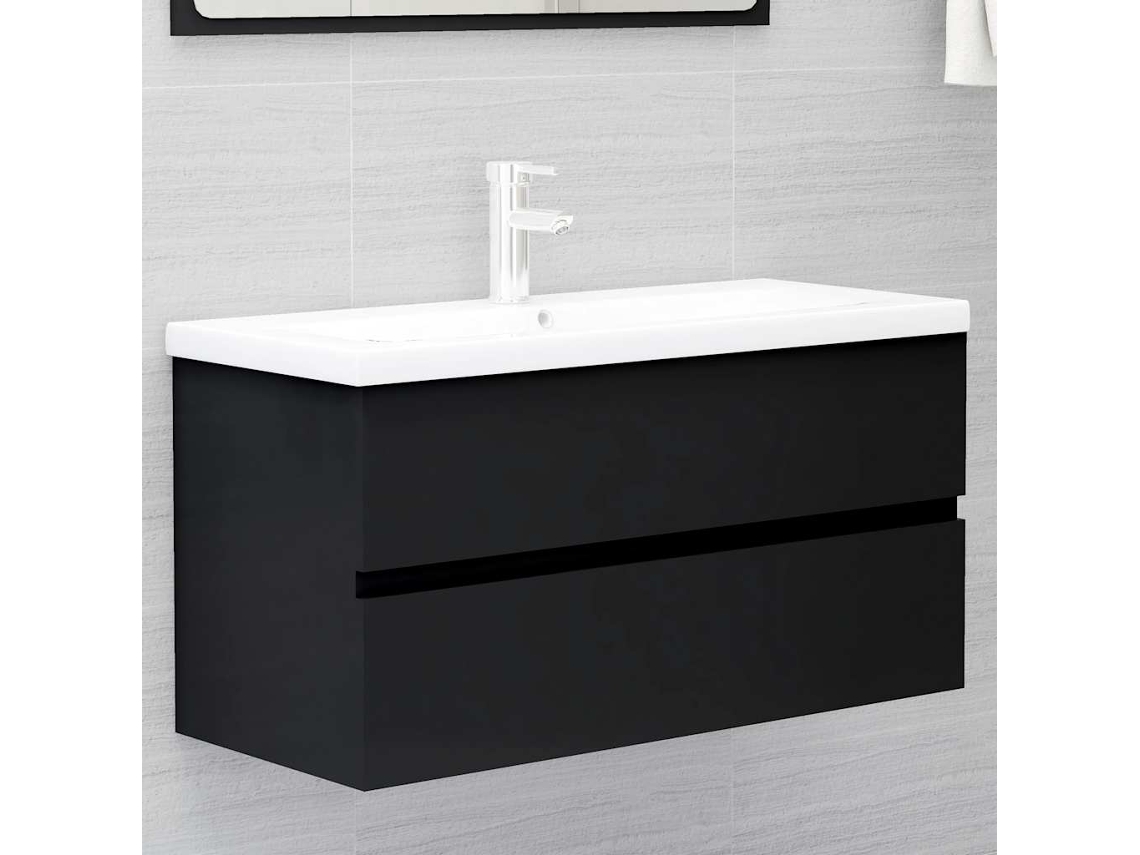 Vidaxl Armário De Lavatório 90x38,5x45 Cm Derivados De Madeira Preto