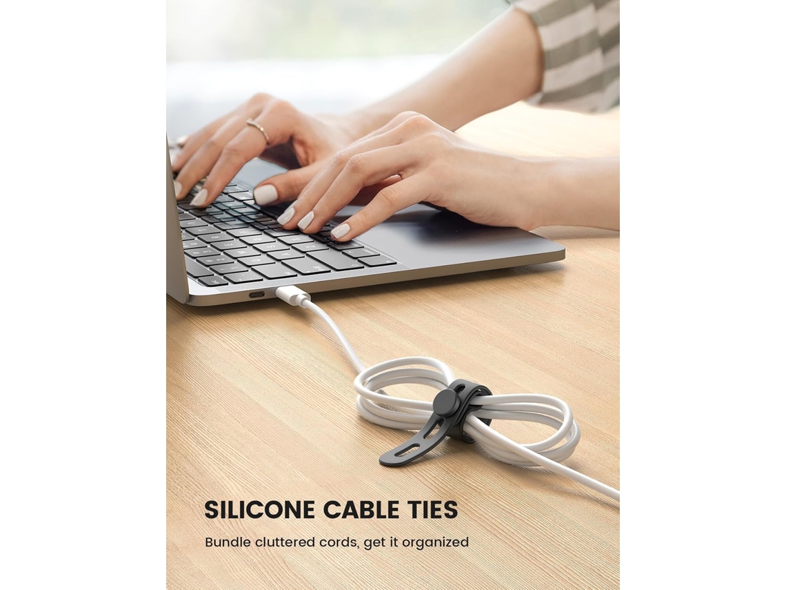 Pacote 10 Fitas Velcro Ajustáveis 23,5cm Pretas, Reutilizáveis Para Organizar Cabos Usb, Fios De Computador, Arrumação Para Secretária