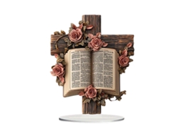 Estante de livros decorativa 16x20cm com cruz e rosa para escrivaninha LAXISCREED