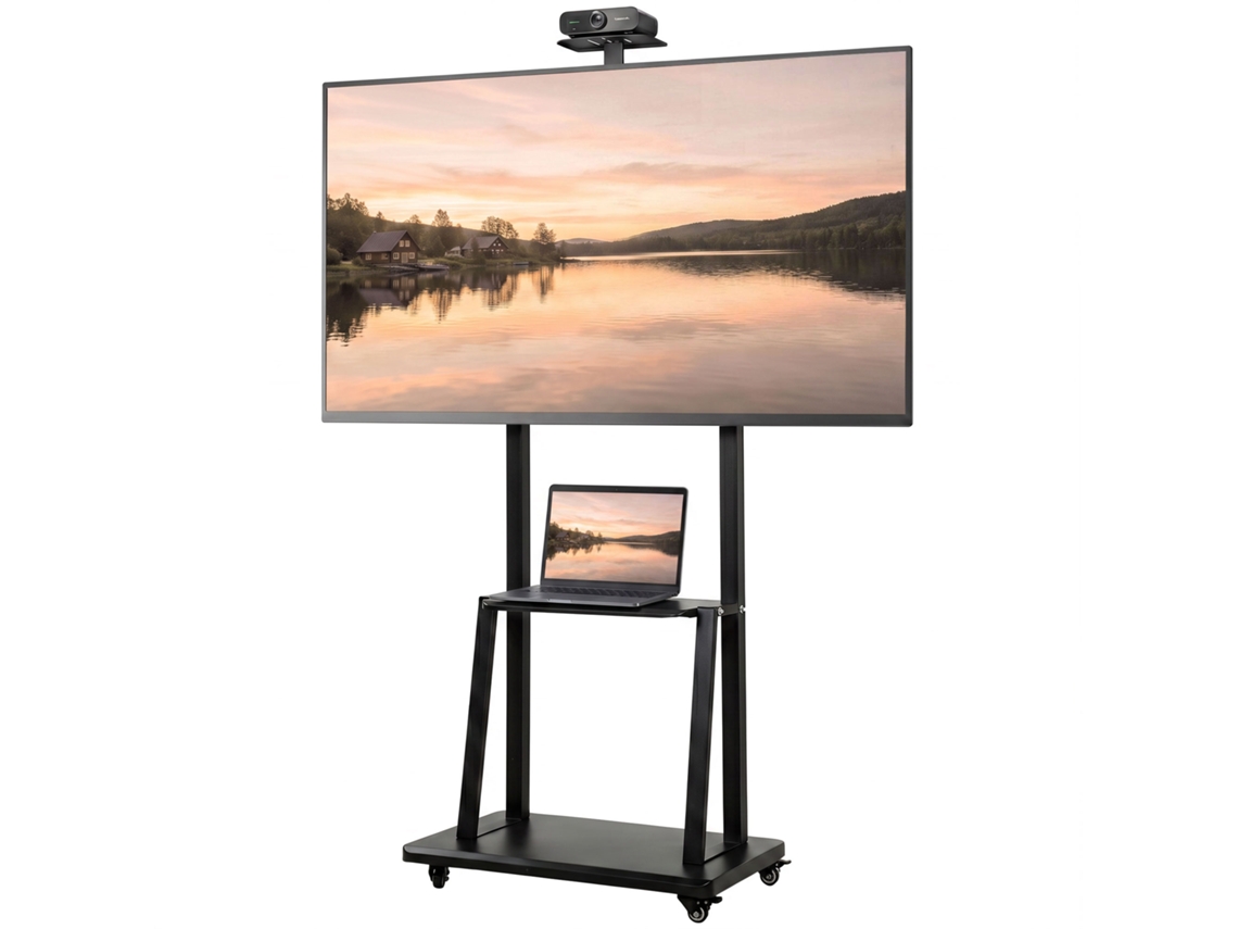 Suporte Para Tv De 32 A 75 Polegadas Com Altura Ajustável, Rodas E Prateleira, Preto.