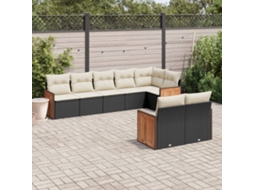 Vidaxl 8 Pcs Conjunto Sofás de Jardim com Almofadões Vime Pe Preto
