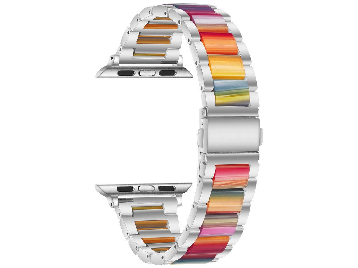 Pulseira metálica e de resina para Apple Watch, Huawei GT6, Xiaomi Band 10 Pro, Redmi Watch 4, 5 e 6, cores do arco-íris.