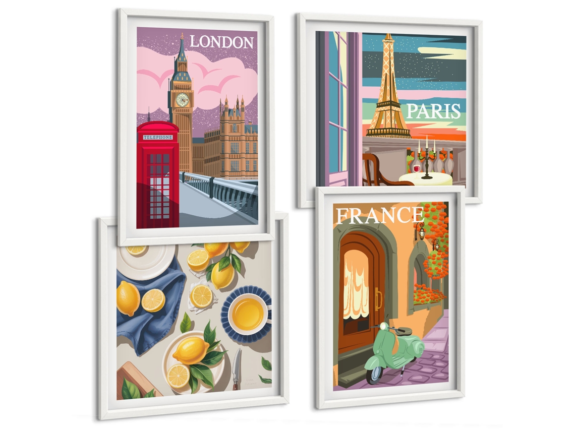 Quadros Decorativos Para Parede Padrões De Plantas Em Bege E Marrom Moldura Branca Quadros Para O Escritório Espelharte (conjunto De 4 Imagens)