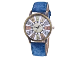 Relógio de casal vintage Zhoulianfa com pulseira de lona azul royal e aço estilo moinho de vento.