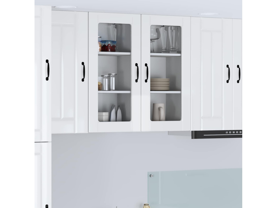 Vidaxl Armário De Vidro De Parede Lucca 2 Unid. Branco Brilhante