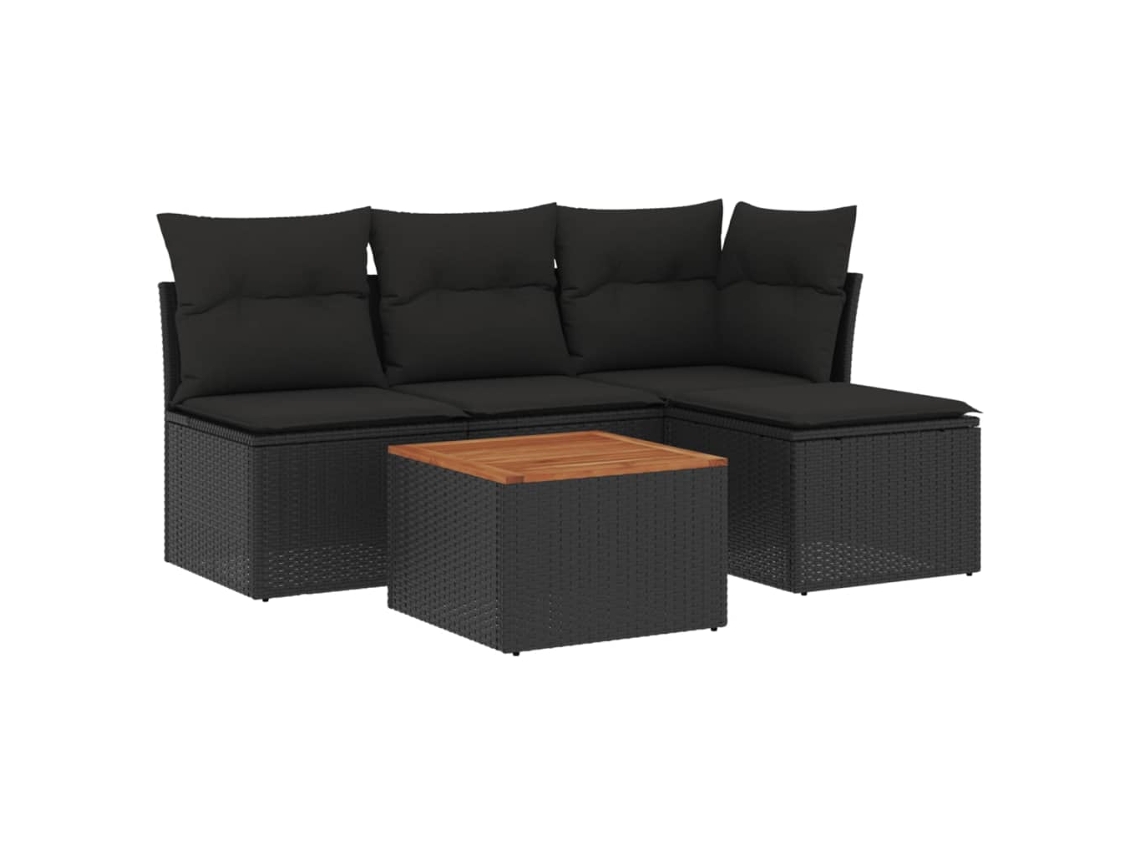 Conjunto de 5 Sofás de Jardim com Almofadões Vime Pe Preto MAISON EXCLUSIVE (N/A)