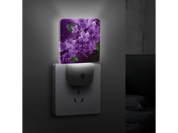 Luz Noturna Led Com Sensor Crepuscular, Design Floral Roxo, Ideal Quarto, Banheiro, Cozinha, Escadas E
