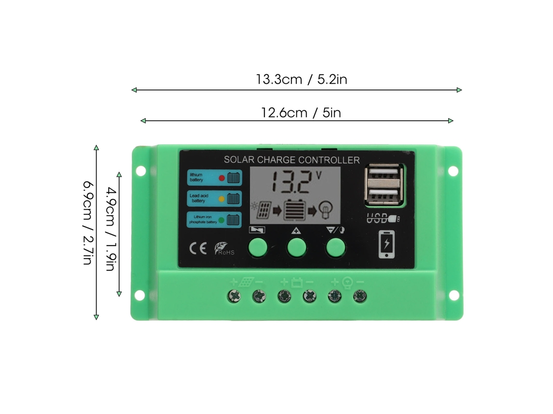 Laxiscreed Controlador De Carga Solar Pwm Com Regulador Ajustável E Display Lcd De Fácil Leitura