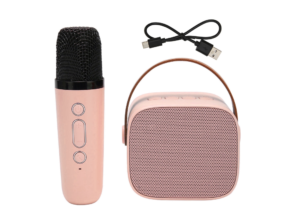 Máquina De Karaokê Mini Com Microfone Sem Fio Portátil Alto-falante Bluetooth Aux Usb Cartão De Memória Rosa