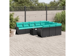 Vidaxl Conjunto De Sofá De Jardim Com 11 Peças E Almofadas Em Rattan Sintético Preto