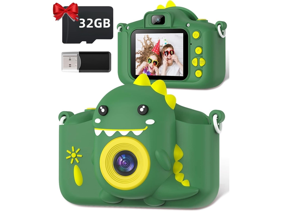 Câmera Infantil - 1080p - Tela de 2 polegadas - Com cartão de 32 GB - Para meninos e meninas de 3 a 12 anos - Verde