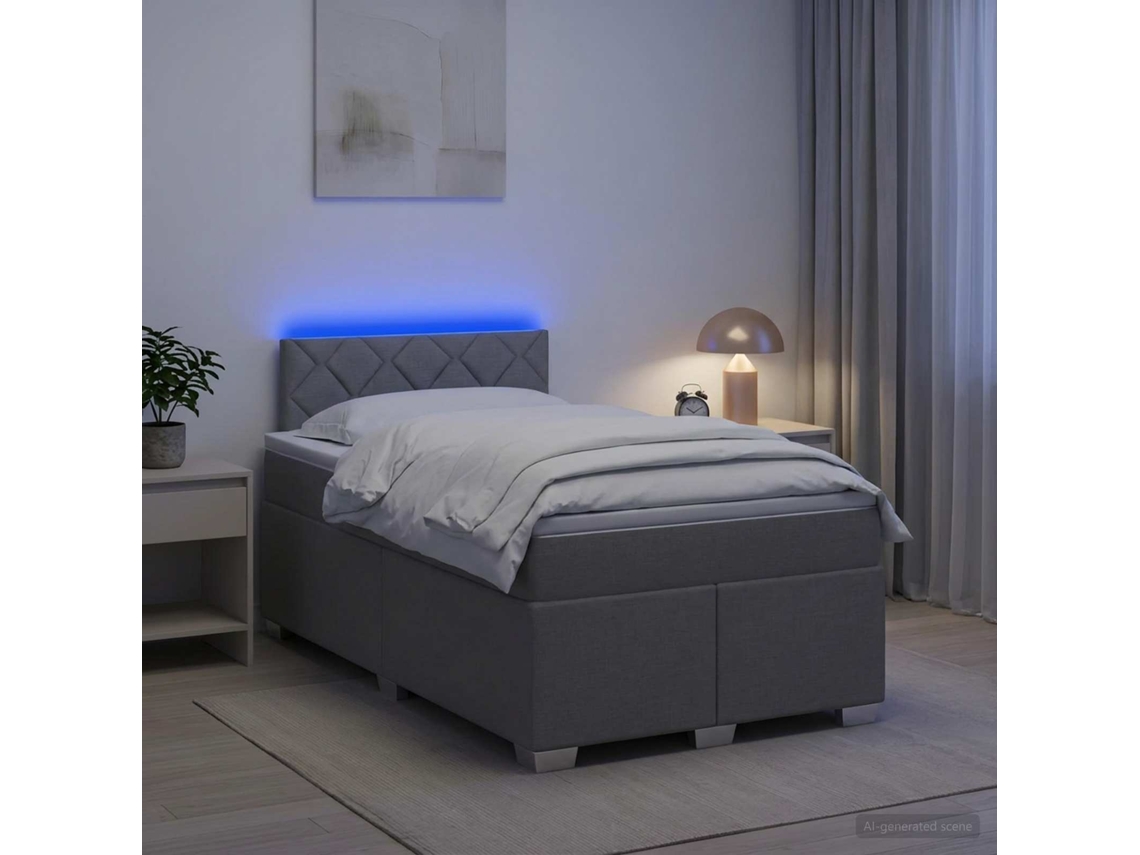 Vidaxl Cama Box Spring Com Colchão E Led Cinzento-claro 120 X 200 Cm