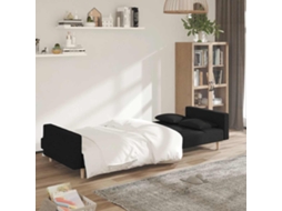 Sofá cama 2 Lugares com Duas Almofadas Tecido Preto SYFAX