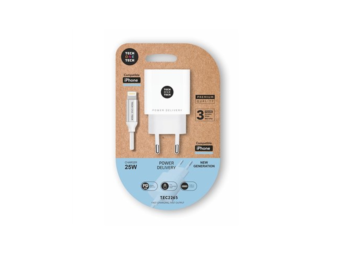 Carregador Pd Ultrarrápido De 25 W Cabo Lightning De Nylon Branco De 1 M Tech One Tech
