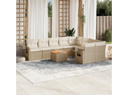 Vidaxl 10 Pcs Conjunto De Sofás P/ Jardim Com Almofadões Vime Pe Bege
