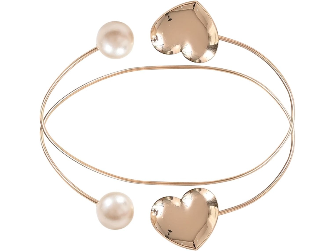 Conjunto De 2 Prendedores De Cortina Em Liga Metálica Dourada, Com Design De Coração E Pérola. Ideai Gokoco
