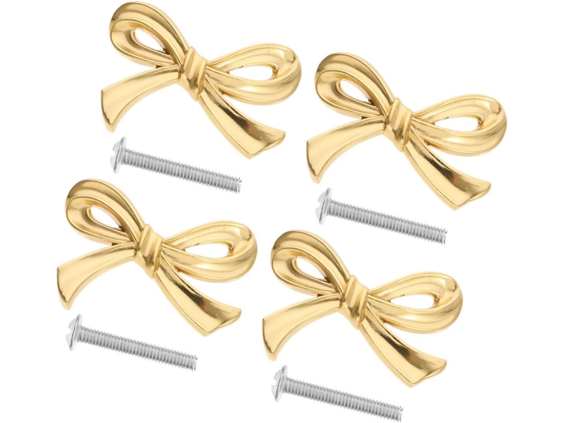 Puxadores De Gaveta Pretyzoom Em Latão Dourado, Pacote Com 4 Unidades, Design Elegante Em Forma De Laço Para Armários E
