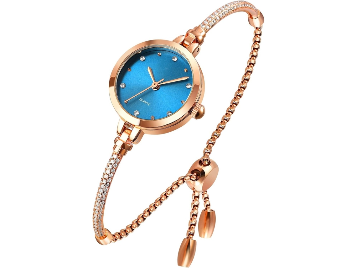 Lurelia Relógio Feminino, Movimento De Quartzo, Detalhes Com Strass, 0,31 Polegadas, 8 Mm, Resistente À Água, Rosa Ouro, Verde