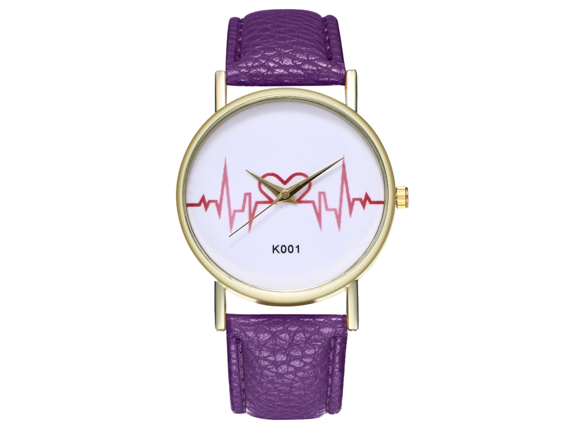 Relógio Analógico Feminino de Cinta de Couro Pu com Movimento de Quartzo Linhas Simples Roxo