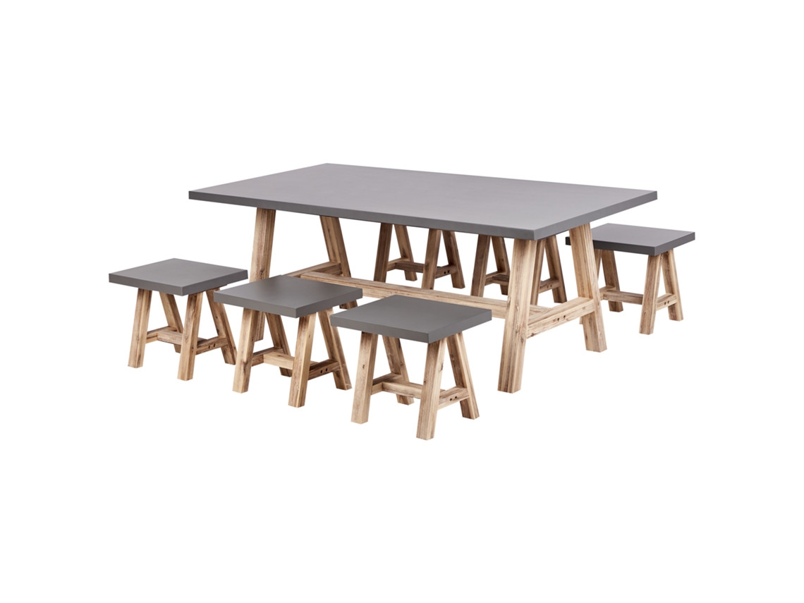 Conjunto De Refeição De Jardim Para 6 Pessoas Beliani Tonnare De Cimento Com Fibra Cinzento 200x100x75