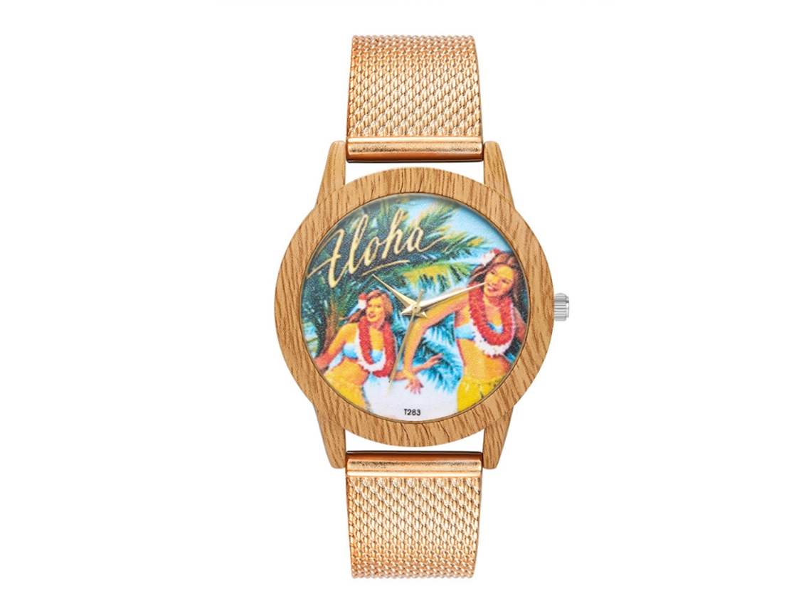 Relógio de quartzo unissex Zhoulianfa com pulseira de malha e mostrador redondo (dourado rosa)