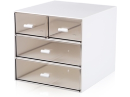 Organizador de Gaveta Mesa Healeved em Plástico Branco e Marfim com 4 Compartimentos, Armazenamento Multifunci