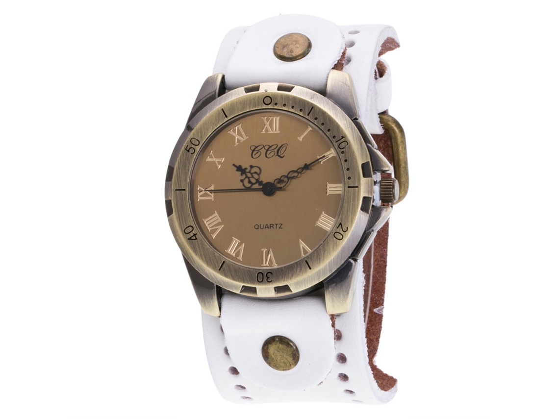 Relógio de Pulso Feminino com Números Romanos Quartzo Cinto Pu Ccq Vintage Branco