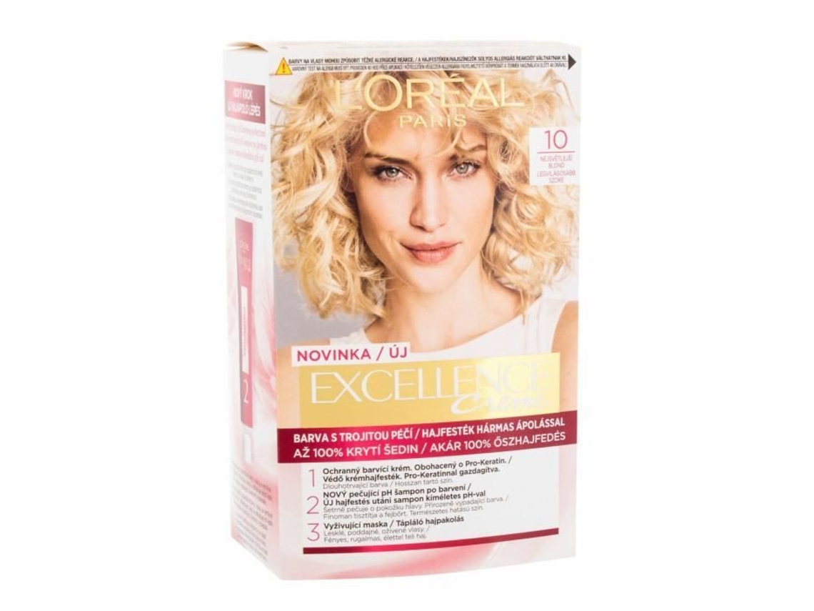 L'Oréal Paris Excellence Creme Tripla Proteção, 10 Blonde Last The Lightest, coloração capilar