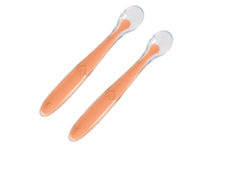(laranja) Duas Colheres De Silicone Macio Para Bebês E Uma Caixa Transparente De Pp Auxiliares Para O Treinamento Da Alimentação.