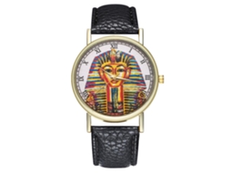 Relógio de pulso unissex de quartzo com pulseira de PU, mostrador redondo, numerais romanos, preto, Zhoulianfa